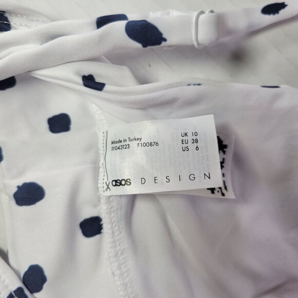 ASOS Design White & Navy Polka Dot Triangle Bikini Top Swimwear Size US 6 - Picture 4 of 5